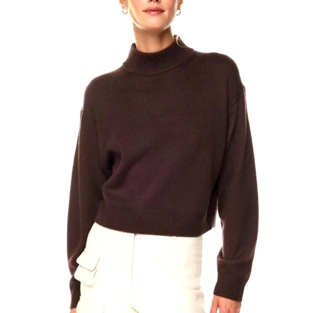 Wilfred Free Harper Wool Cropped Turtleneck Sweater Womens M Brown Cozy Winter